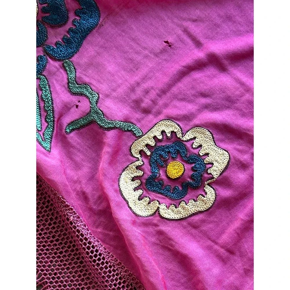 Vintage rayon embroidered fringe piano shawl